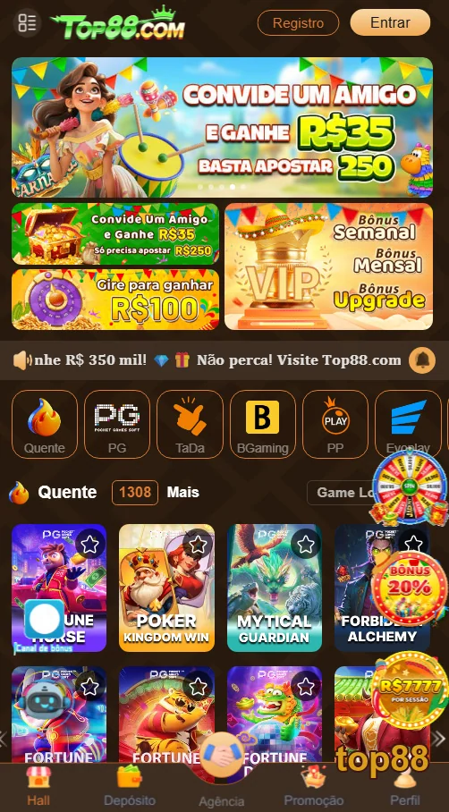 App premium top88 mostrando dealers ao vivo e jogos de cassino